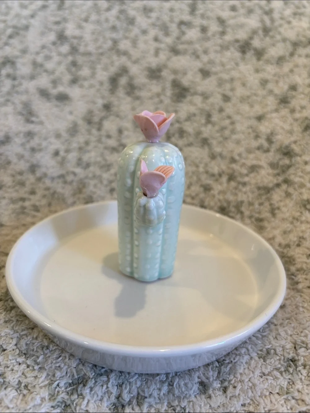 Pretty Mint Cactus Pink Flowers Ceramic Trinket Jewelry Dish NWT 5.5”